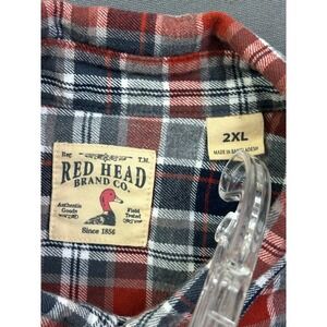 RedHead‎ Brand Co Mens 2XL Flannel Shirt Red Navy Plaid Long Sleeve Button Down